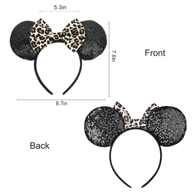 KICOFIT Mouse Ears Headbands Women Mice Ears Headhand Bows Shiny Glitter Birthday Party Themed Events (Leopard) - Image 3